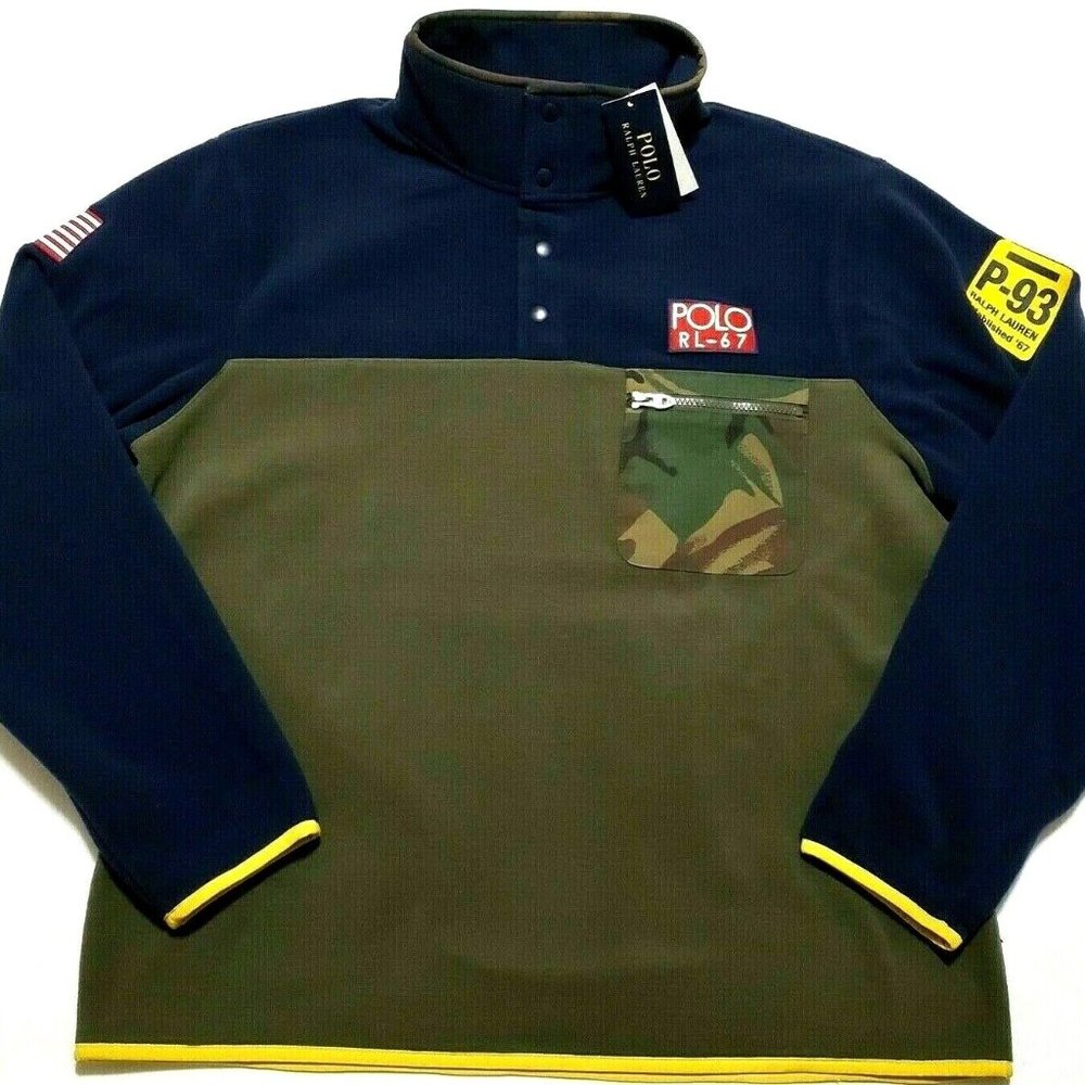 NEW Polo Ralph Lauren Polo RL-67 $198 Large Color Block Pullover Fleece Sweater